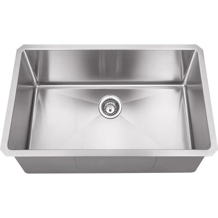 HARDWARE RESOURCES 30" Lx18"Dx10"H Undermount 16 Gauge Handmade Stainless Steel Single Bowl Sink HMS190